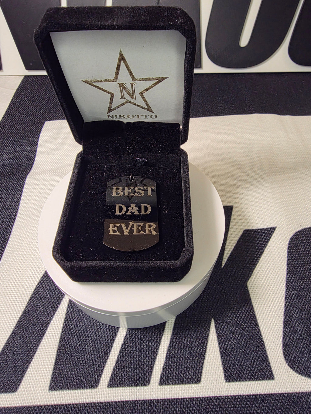 Custom Engraved Dog Tag Necklace — 24" Chain Included (Black, Gold, Silver) Best Dad Ever